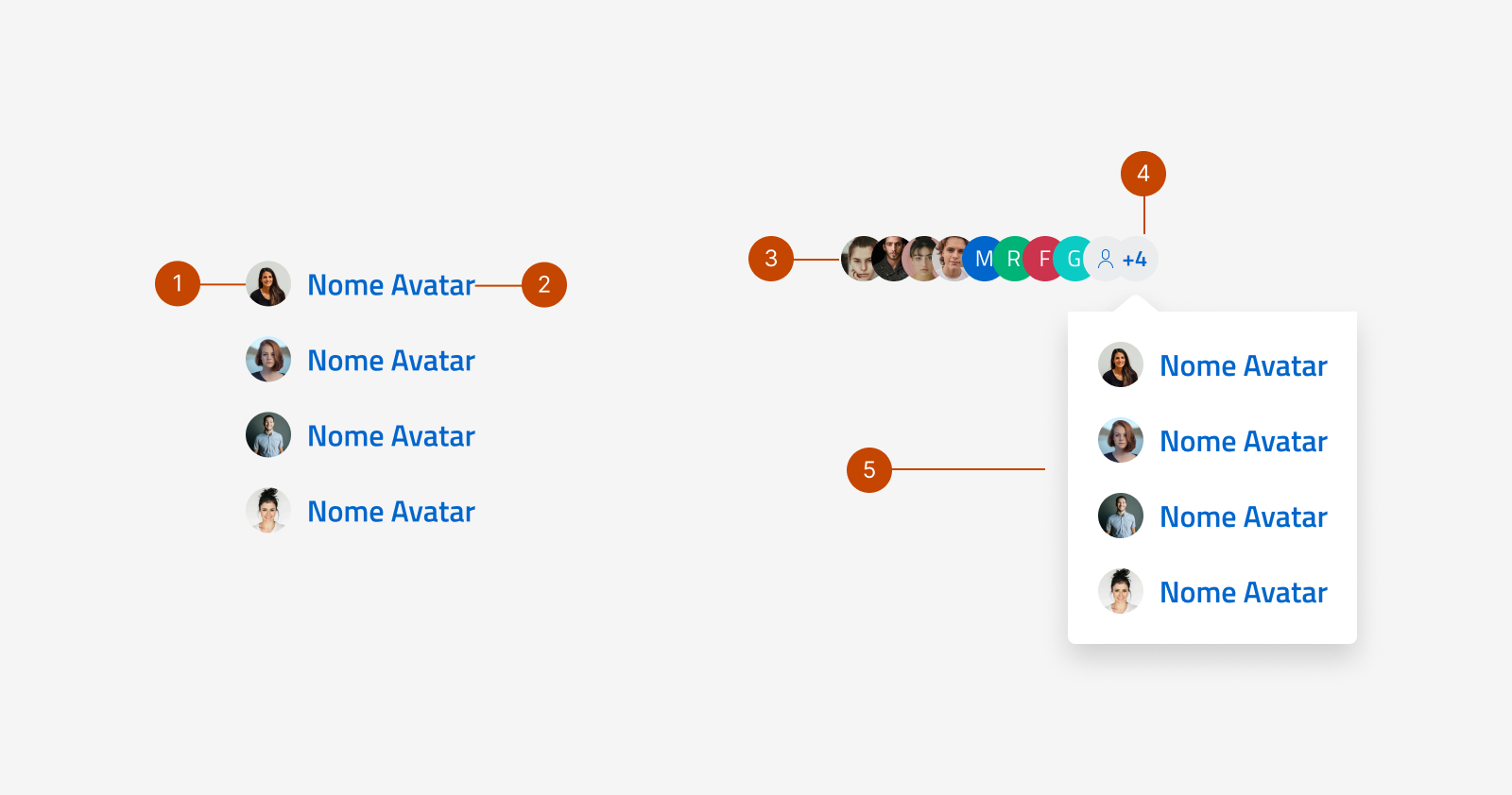 Gli elementi che possono comporre una lista di avatar